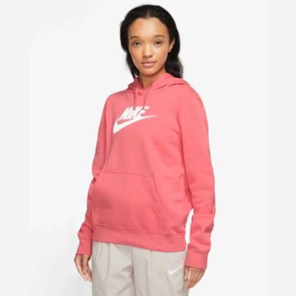 Nike Sportswear Club Fleece Hoodie Pouch Pocket Sweatshirt Pink Logo Size XS - Picture 1 of 6